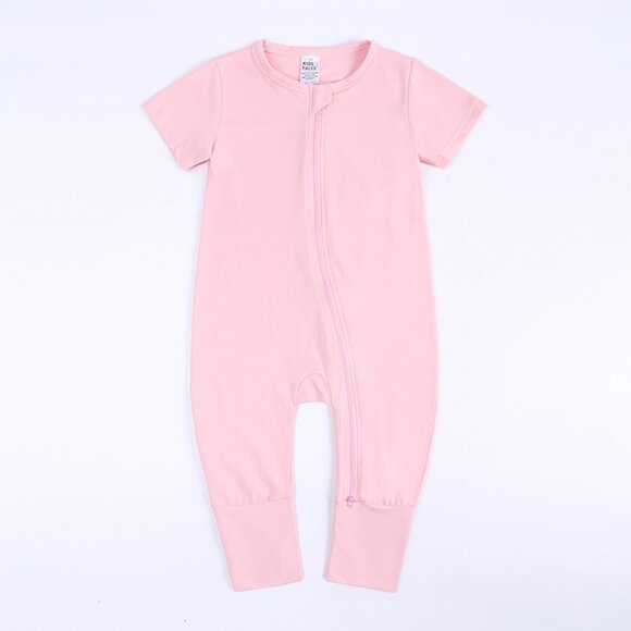 CUTE MONOGRAM-BABY ROMPER-Short Sleeve Double Zipper Cotton Pink 4-Sizes Girl - Picture 3 of 14